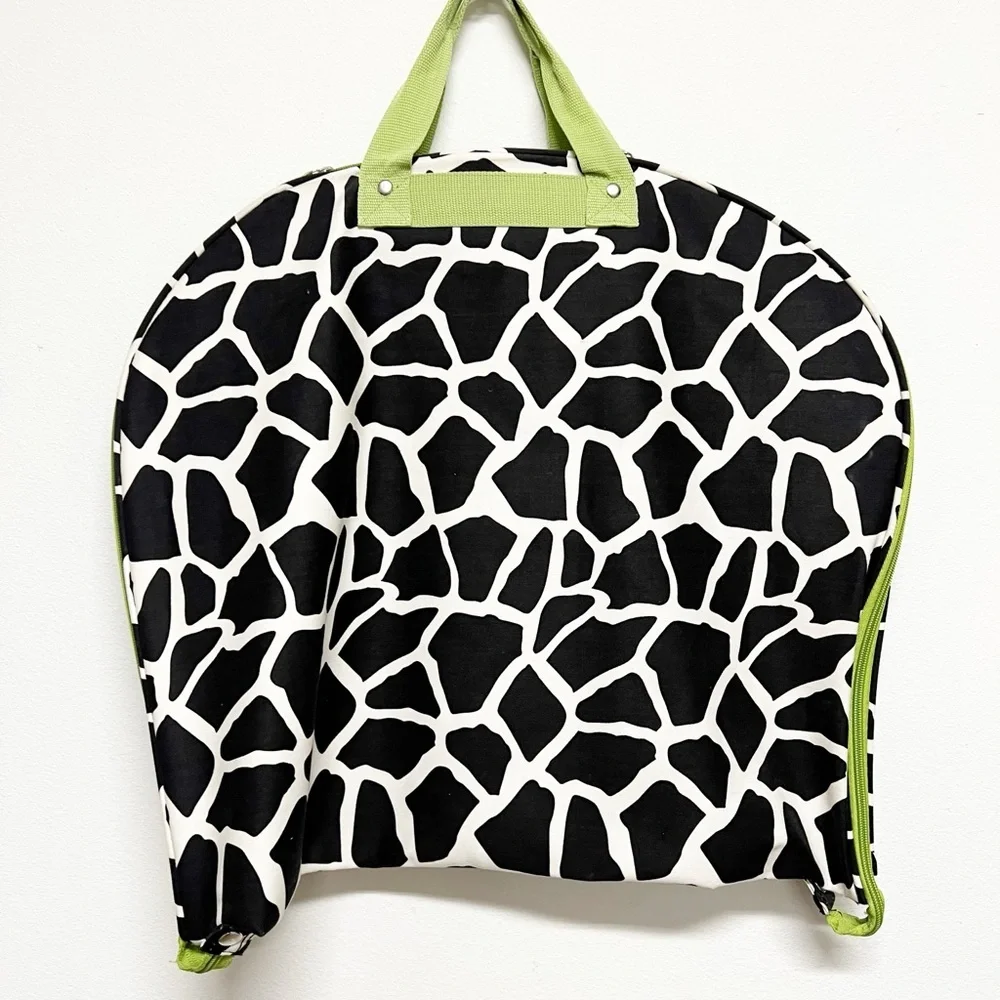Trendy Boutique Stylish Black White Lime Green Giraffe Print Travel Garment Bag